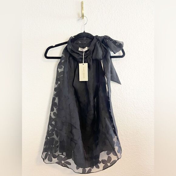 Ramy Brook Claudia floral tie neck sleeveless top black mesh NWT with Sz 8 - Picture 4 of 11